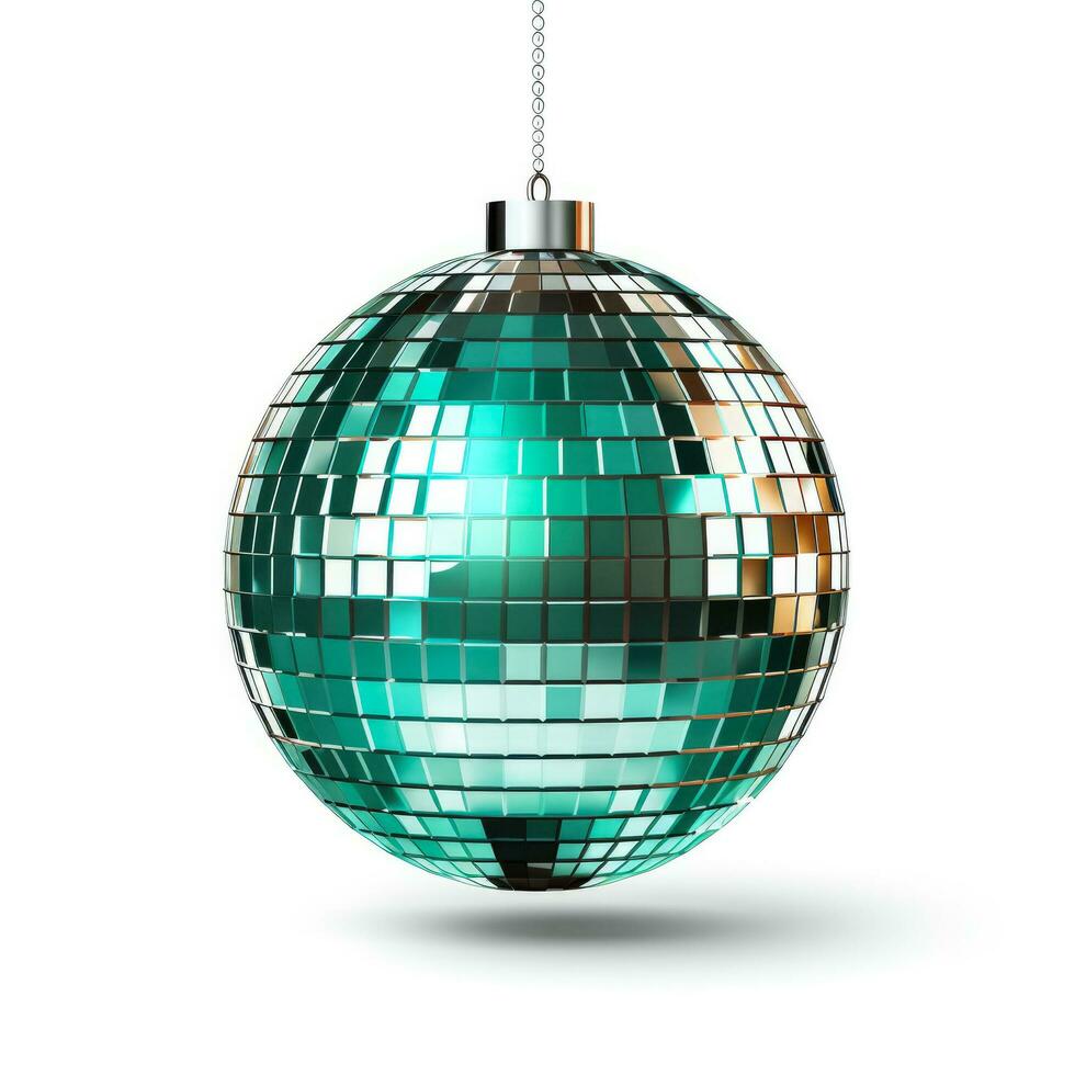 Dazzling Christmas tree disco ball isolated on white background photo