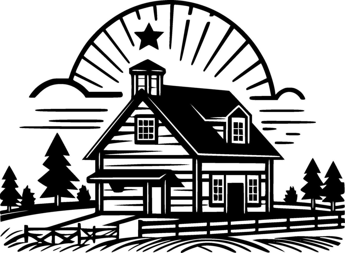 Farmhouse - Black and White Isolated Icon - Vector illustration
