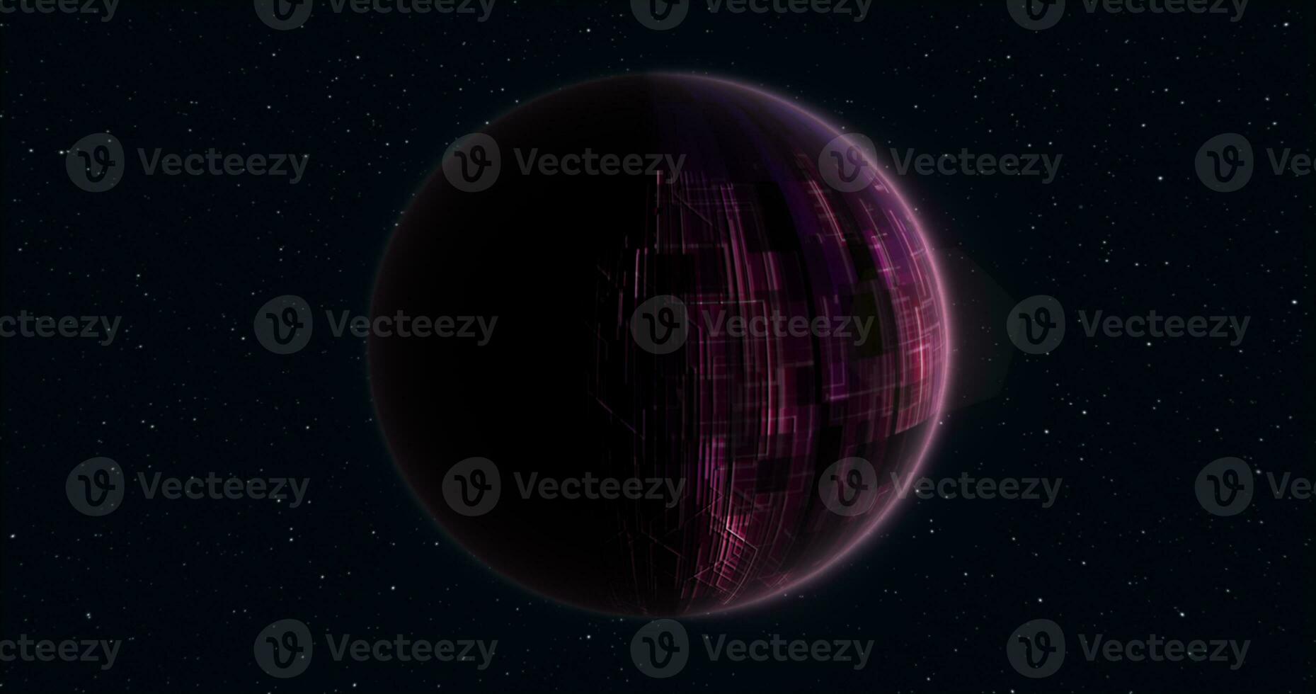 Abstract realistic planet purple hi-tech luminous round sphere in space against the background of stars photo