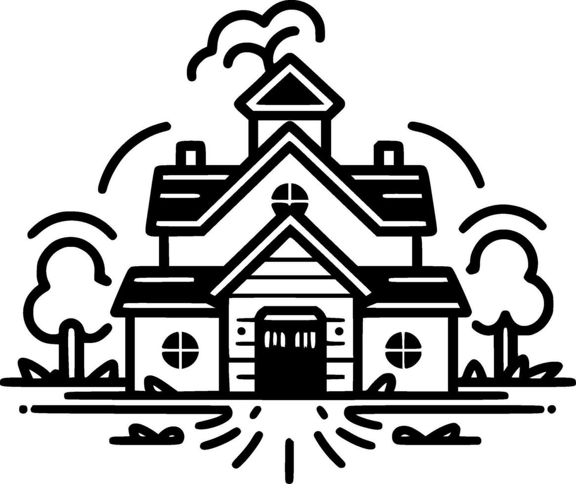 Farmhouse - Black and White Isolated Icon - Vector illustration
