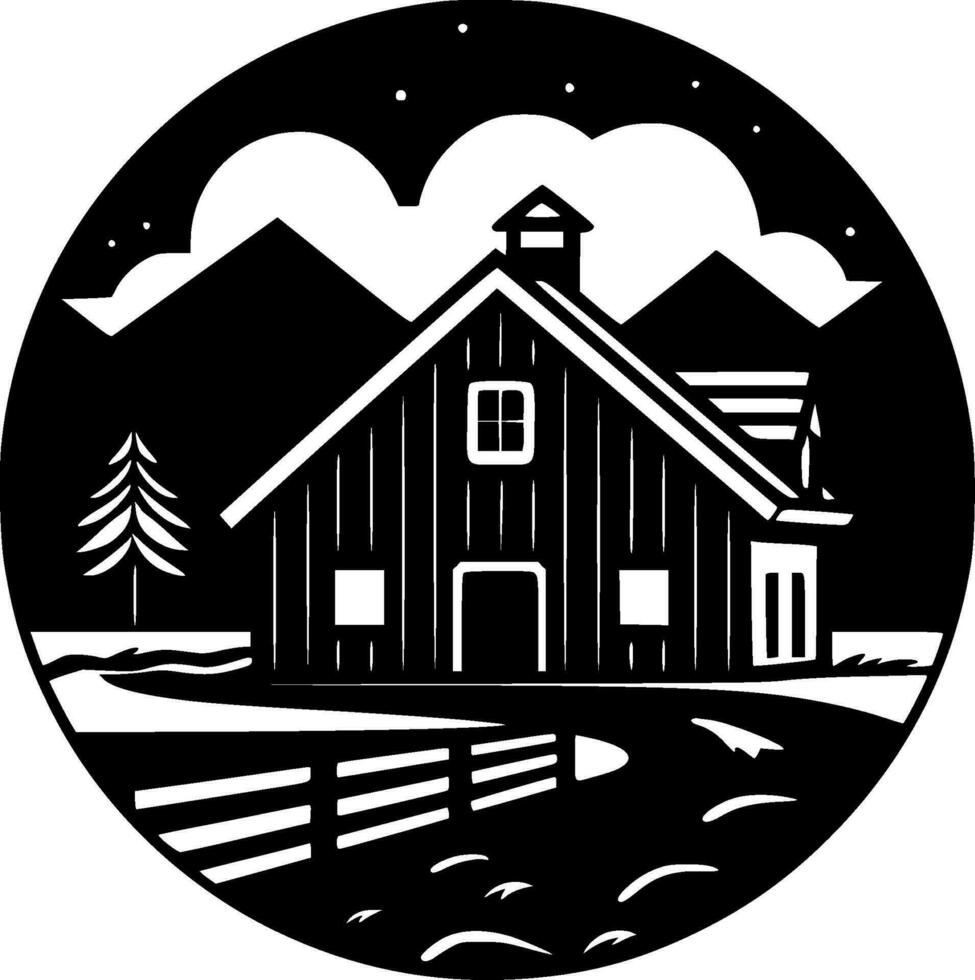 Farmhouse - Black and White Isolated Icon - Vector illustration