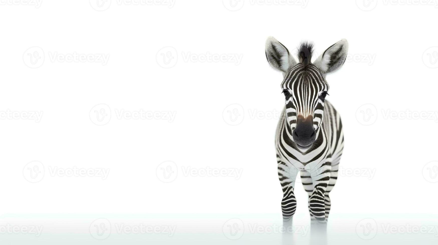 foto de un linda cebra en blanco antecedentes. creado por generativo ai