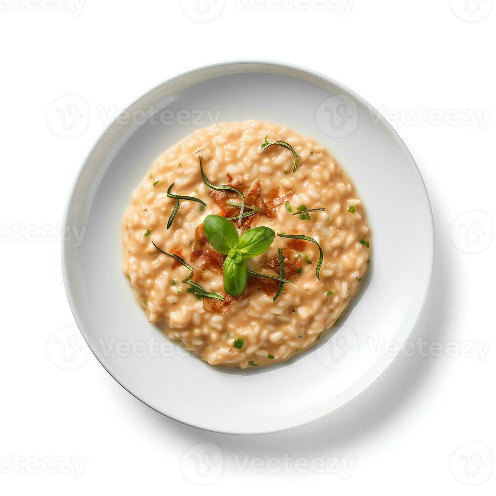 Food photography of Risotto on plate isolated on white background. Generative AI photo