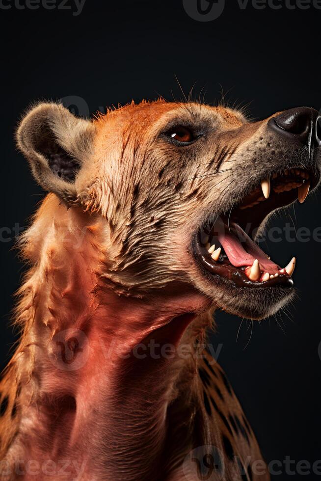 Photo of Hyena on black background. Generative AI