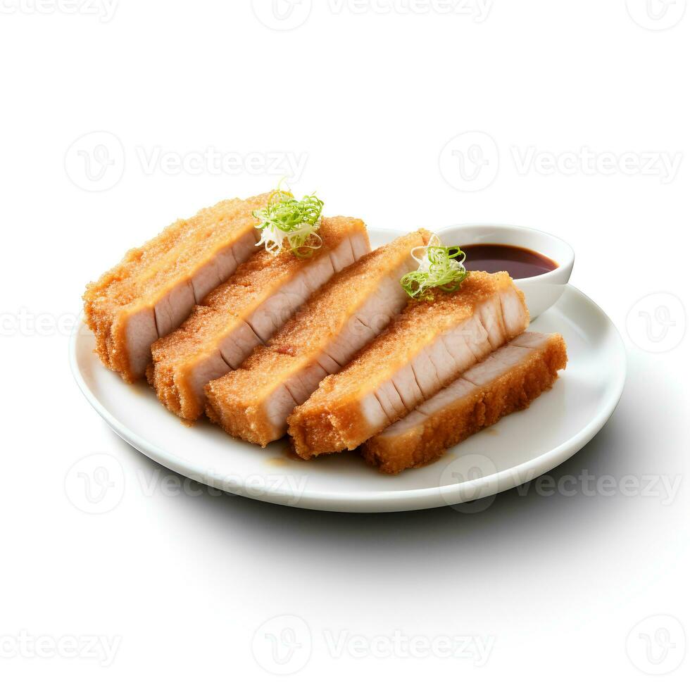 comida fotografía de tonkatsu en plato aislado en blanco antecedentes. generativo ai foto