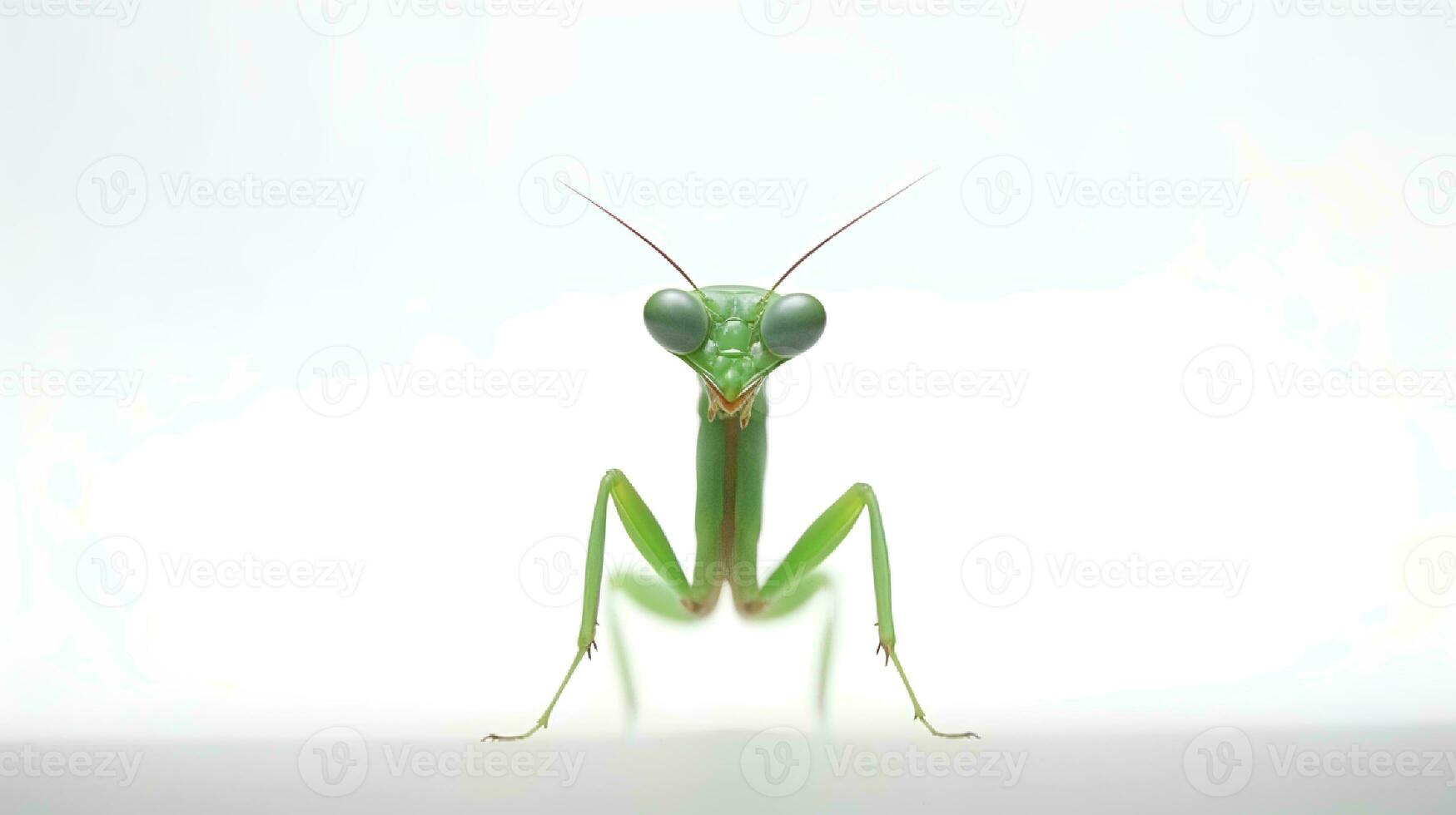 Photo of a praying mantis on white background. Generative AI