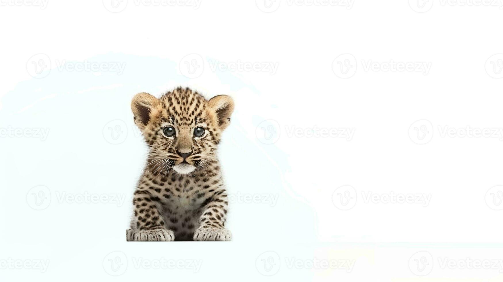 foto de un leopardo en blanco antecedentes. generativo ai