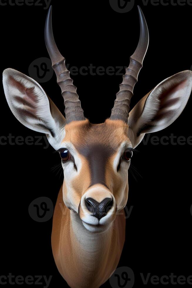 Photo of Thomsons Gazelle on black background. Generative AI