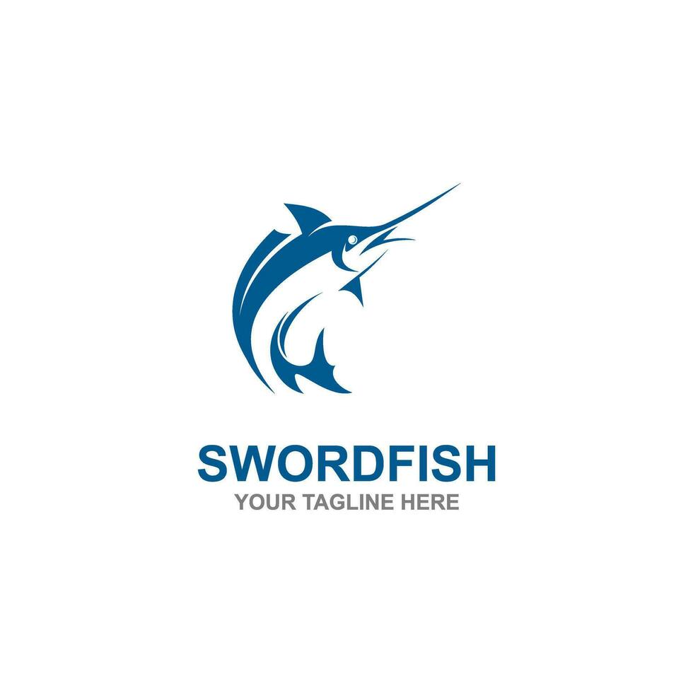 Swordfish Logo isolated on dark blue background. Design swordfish for logo, Simple and clean flat design of the swordfish logo template. Suitable for your design need, logo, illustration, animation, vector