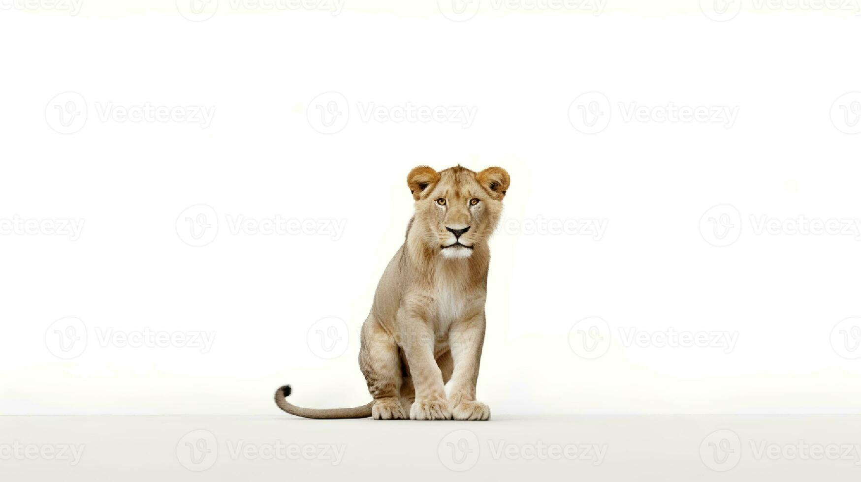 foto de un león en blanco antecedentes. generativo ai