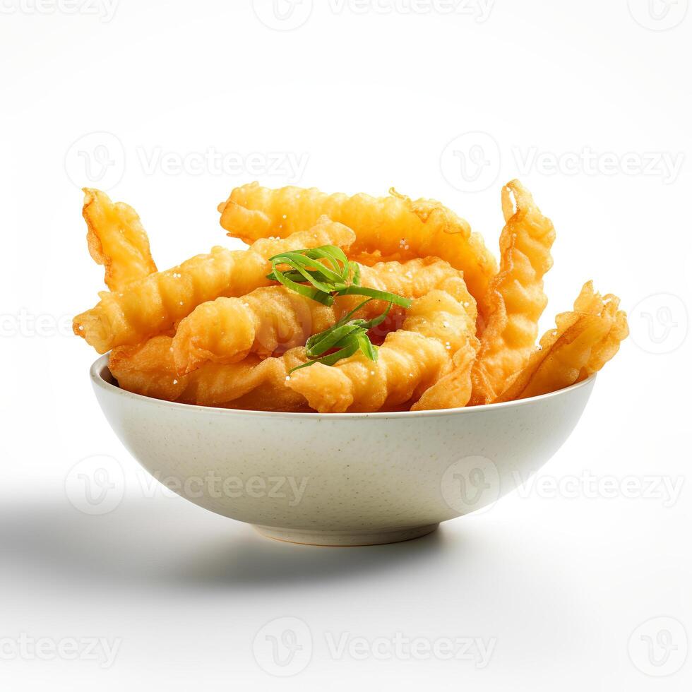 Food photography of Tempura on plate isolated on white background. Generative AI photo