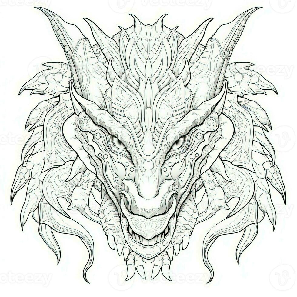 Dragon Coloring Pages For Adults 26737736 Stock Photo at Vecteezy