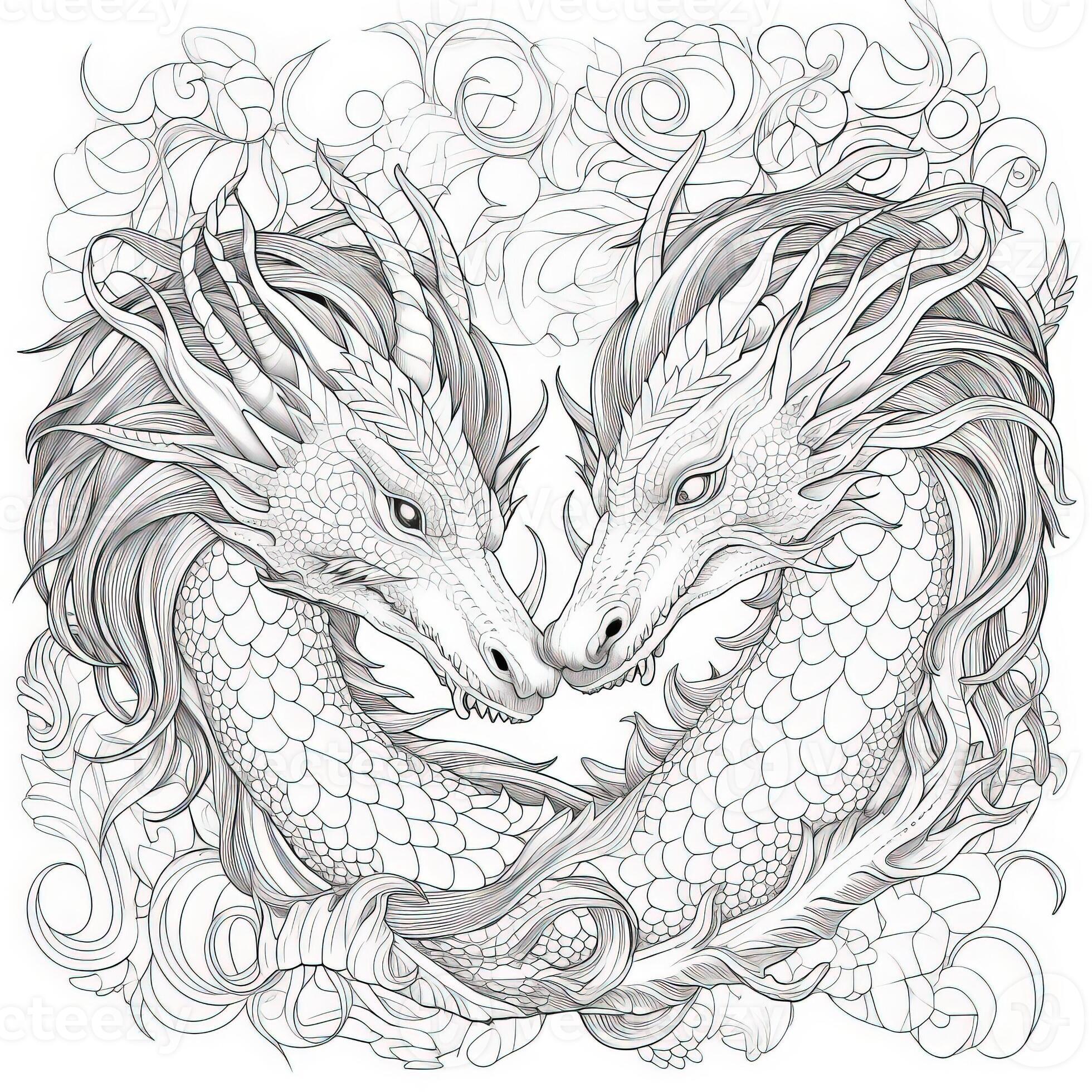 Dragon Coloring Pages For Adults 26737750 Stock Photo at Vecteezy