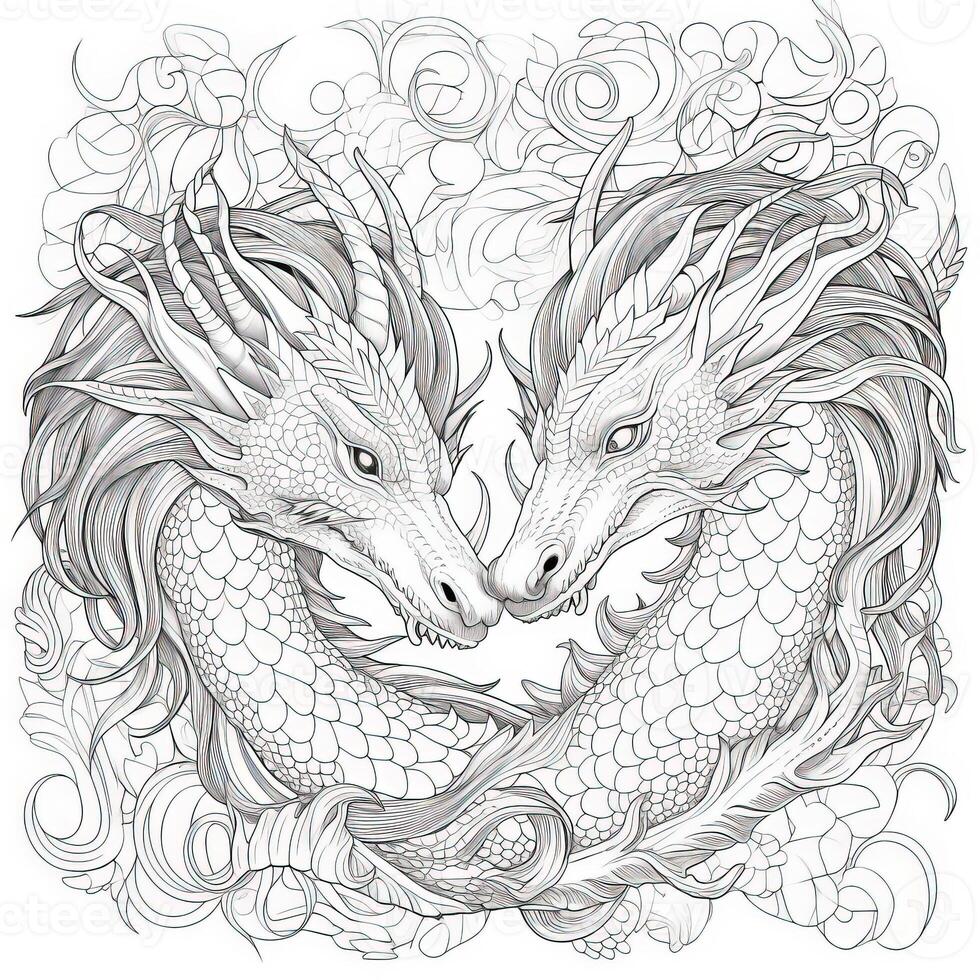 Dragon Coloring Pages For Adults 26737750 Stock Photo at Vecteezy
