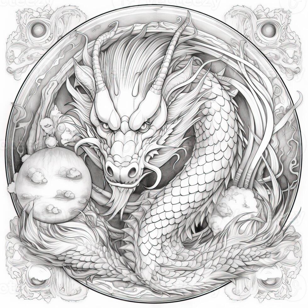 Dragon Coloring Pages For Adults 26737792 Stock Photo at Vecteezy
