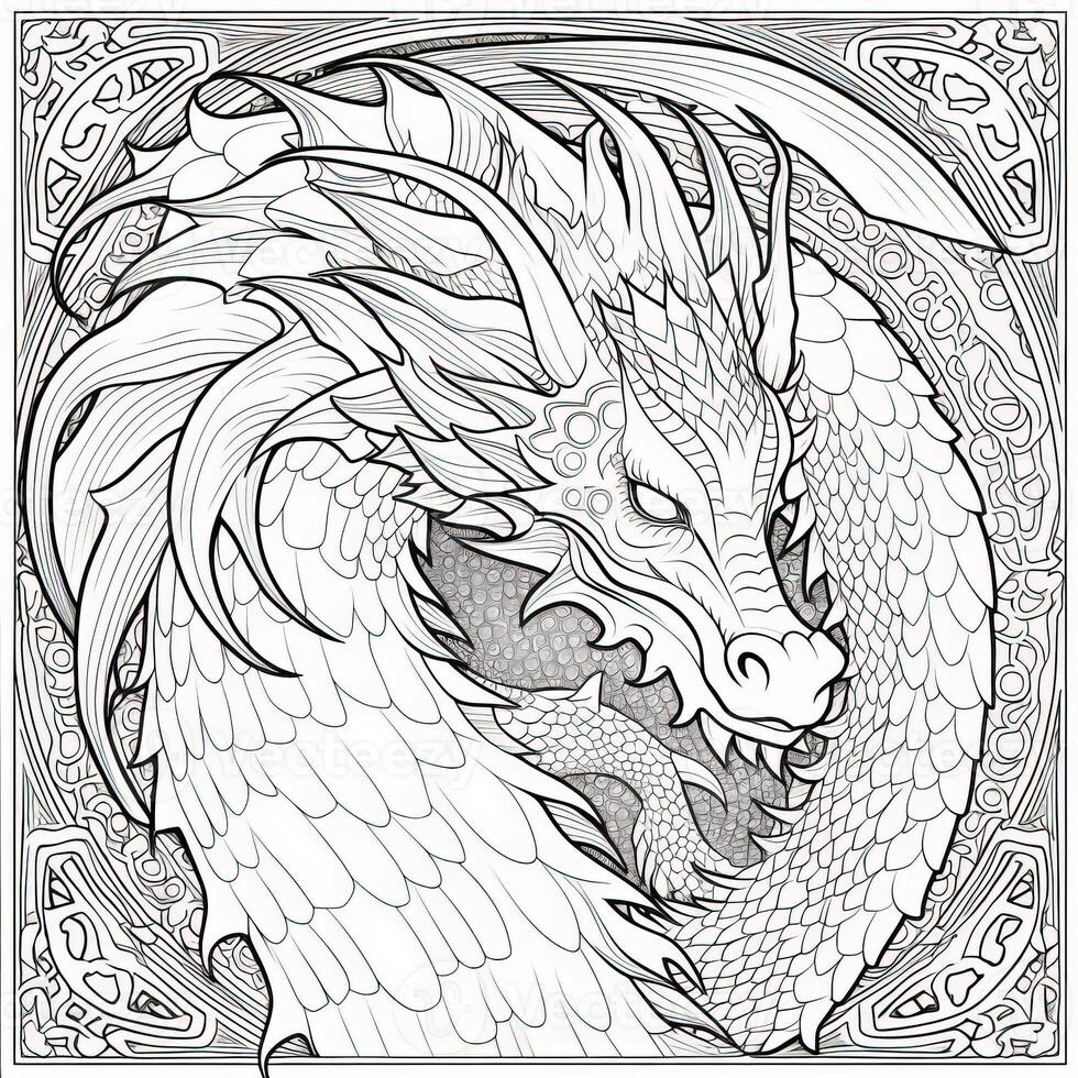 Dragon Coloring Pages for Adults 26737826 Stock Photo at Vecteezy