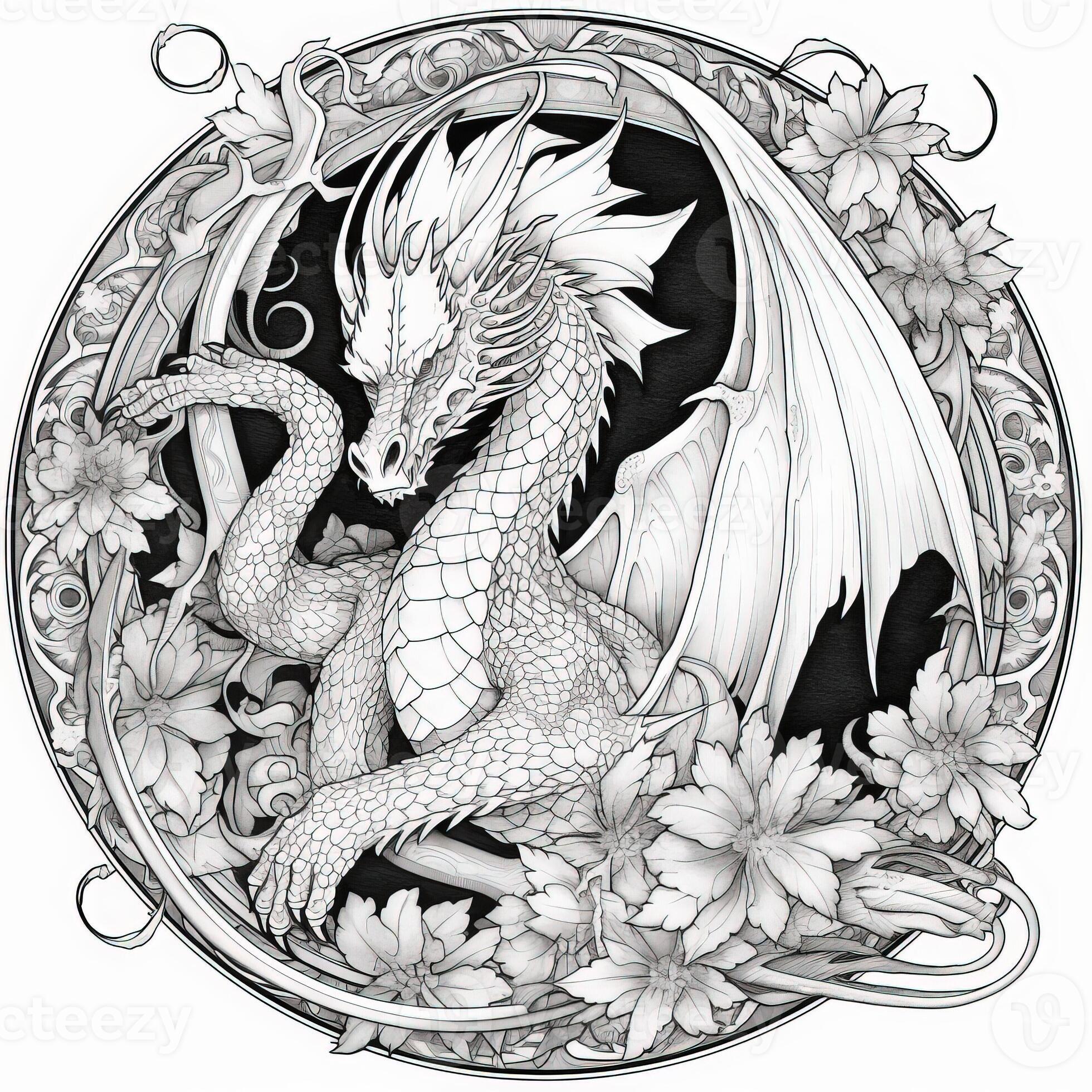 Dragon Coloring Pages For Adults 26737834 Stock Photo at Vecteezy