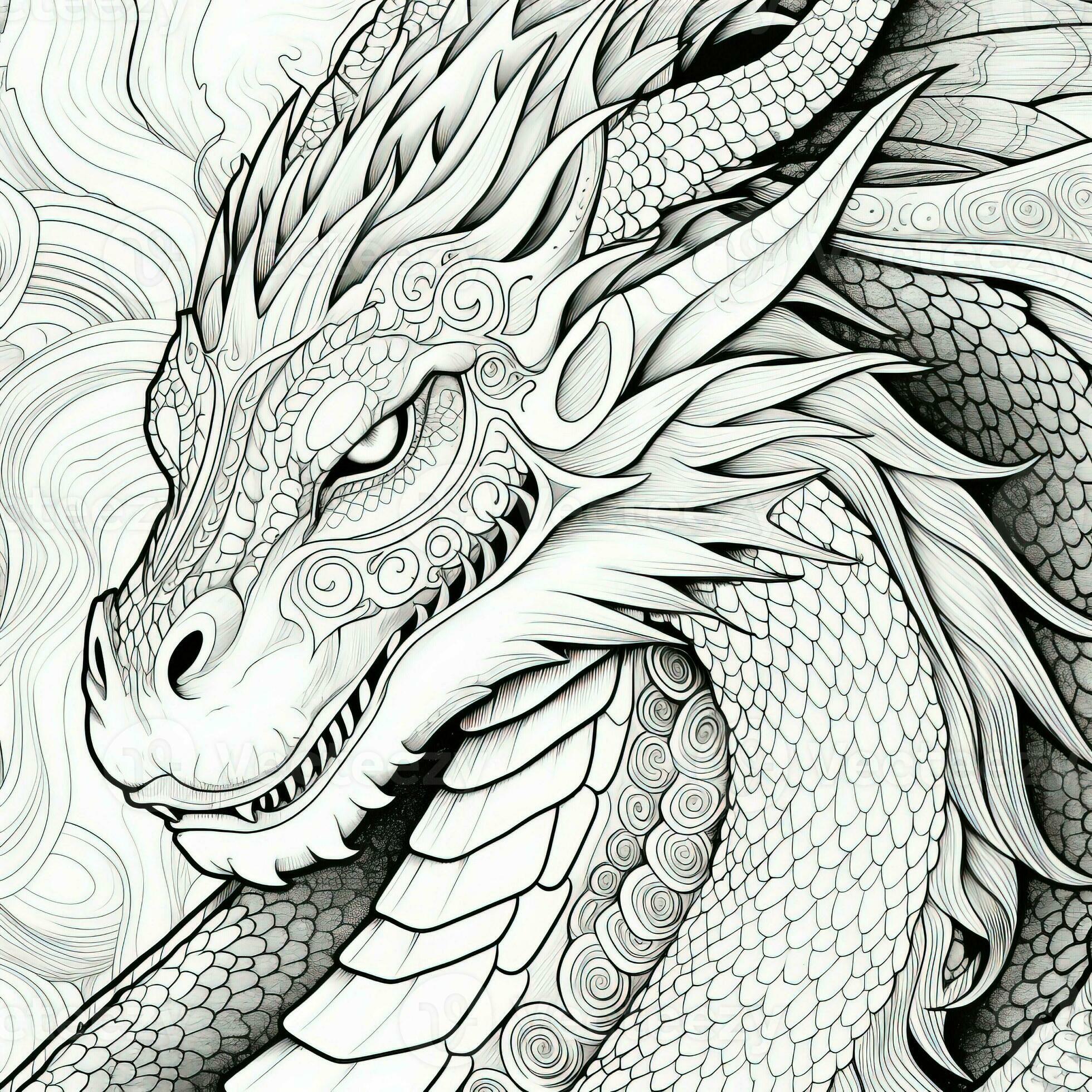 Dragon Coloring Pages For Adults 26737837 Stock Photo at Vecteezy