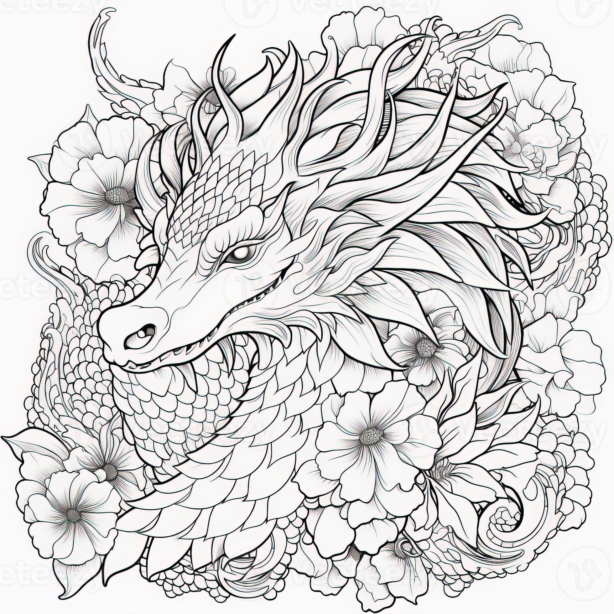 Dragon Coloring Pages For Adults 26737869 Stock Photo at Vecteezy