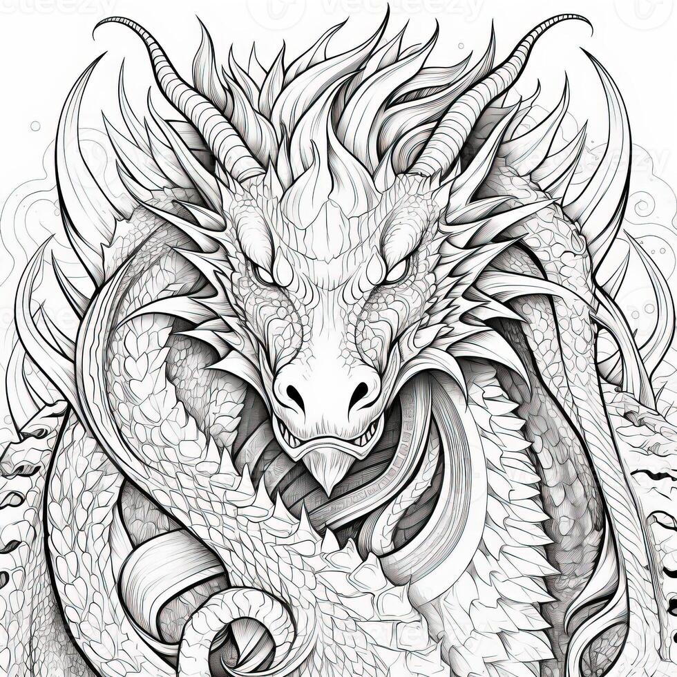 Dragon Coloring Pages For Adults 26737892 Stock Photo at Vecteezy