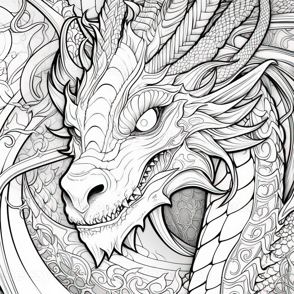 Dragon Coloring Pages For Adults 26737927 Stock Photo at Vecteezy