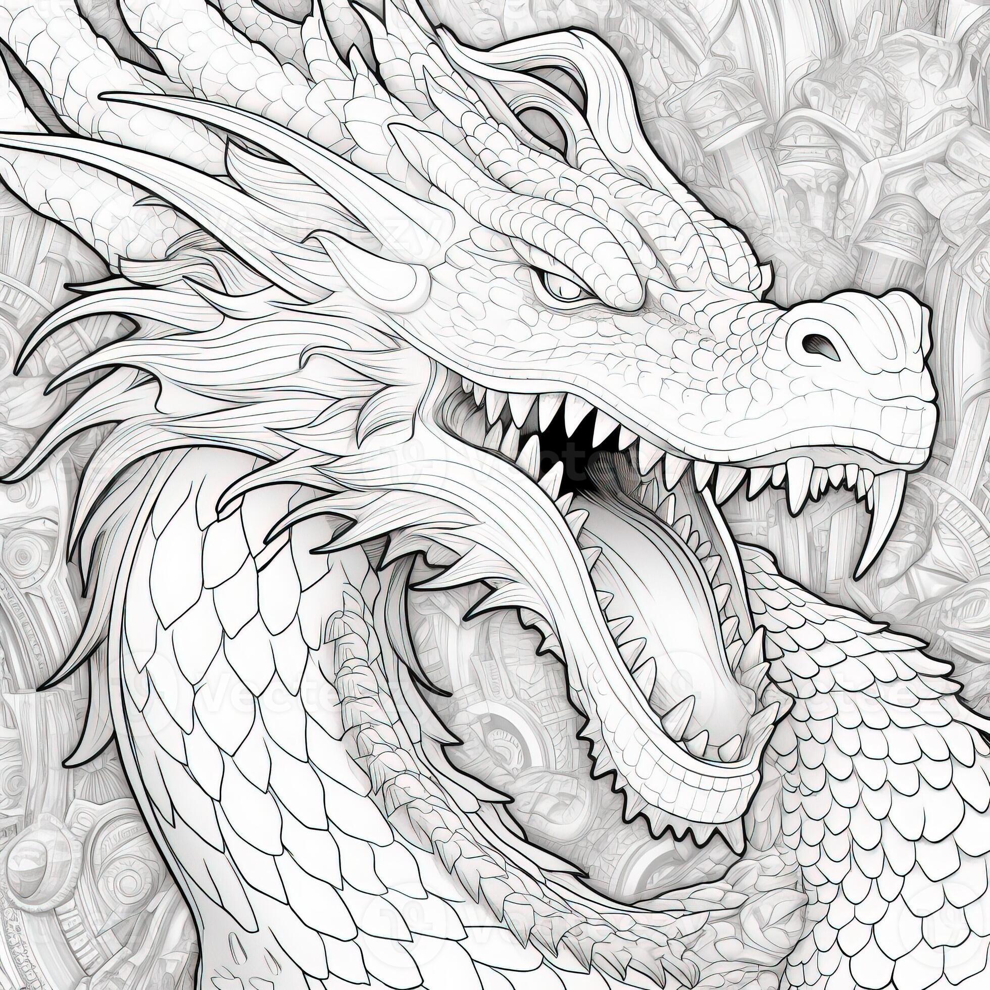 Dragon Coloring Pages For Adults 26737936 Stock Photo at Vecteezy