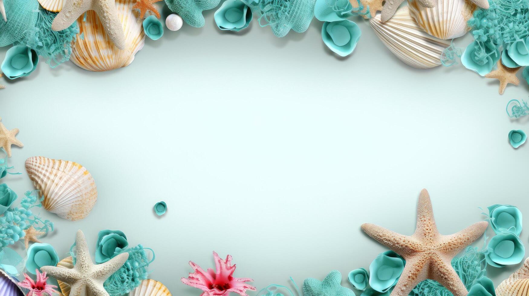Sea elements card template, beach background design with border frame for template. composition with copy-space, illustration photo