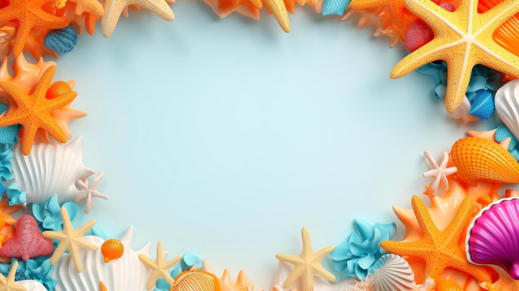 Sea elements card template, beach background design with border frame for template. composition with copy-space, illustration photo