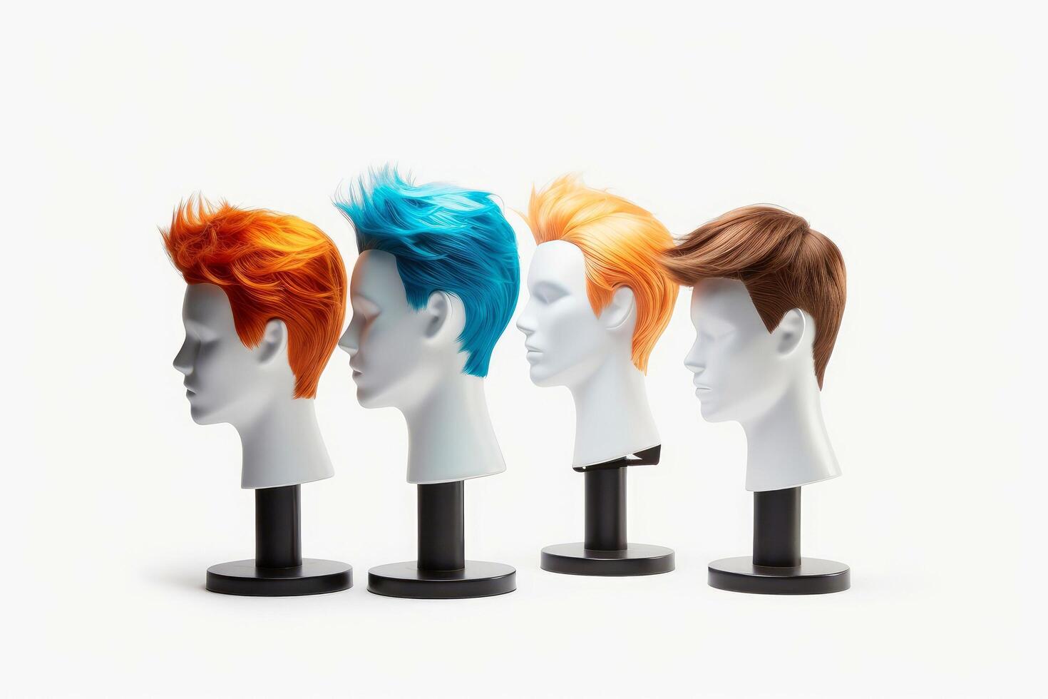 Hair wig over the plastic mannequin head isolated over the white background, mockup featuring contemporary men's hairstyles, illustration photo