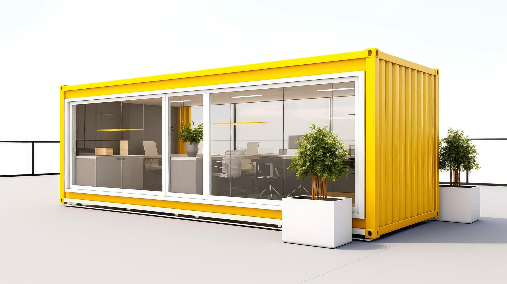 Mobile office buildings or container site office for construction site. Shipping container. Portable house and office cabins, illustration photo