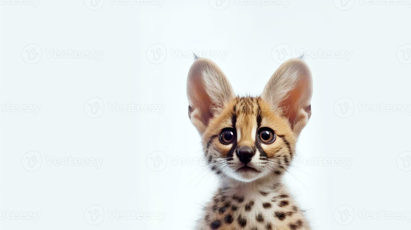 foto de un gato cerval en blanco antecedentes. generativo ai