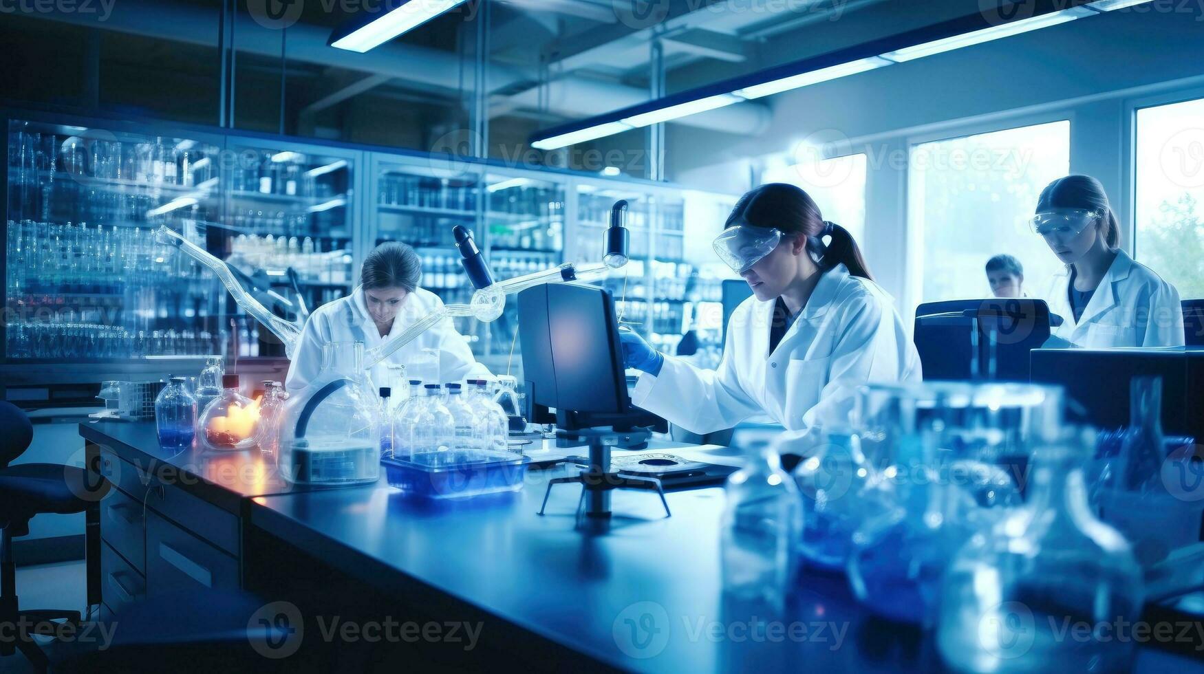 Scientist working at the laboratory, Investigator checking test tubes, Doctor in laboratory checking test tubes, Generative AI illustration photo