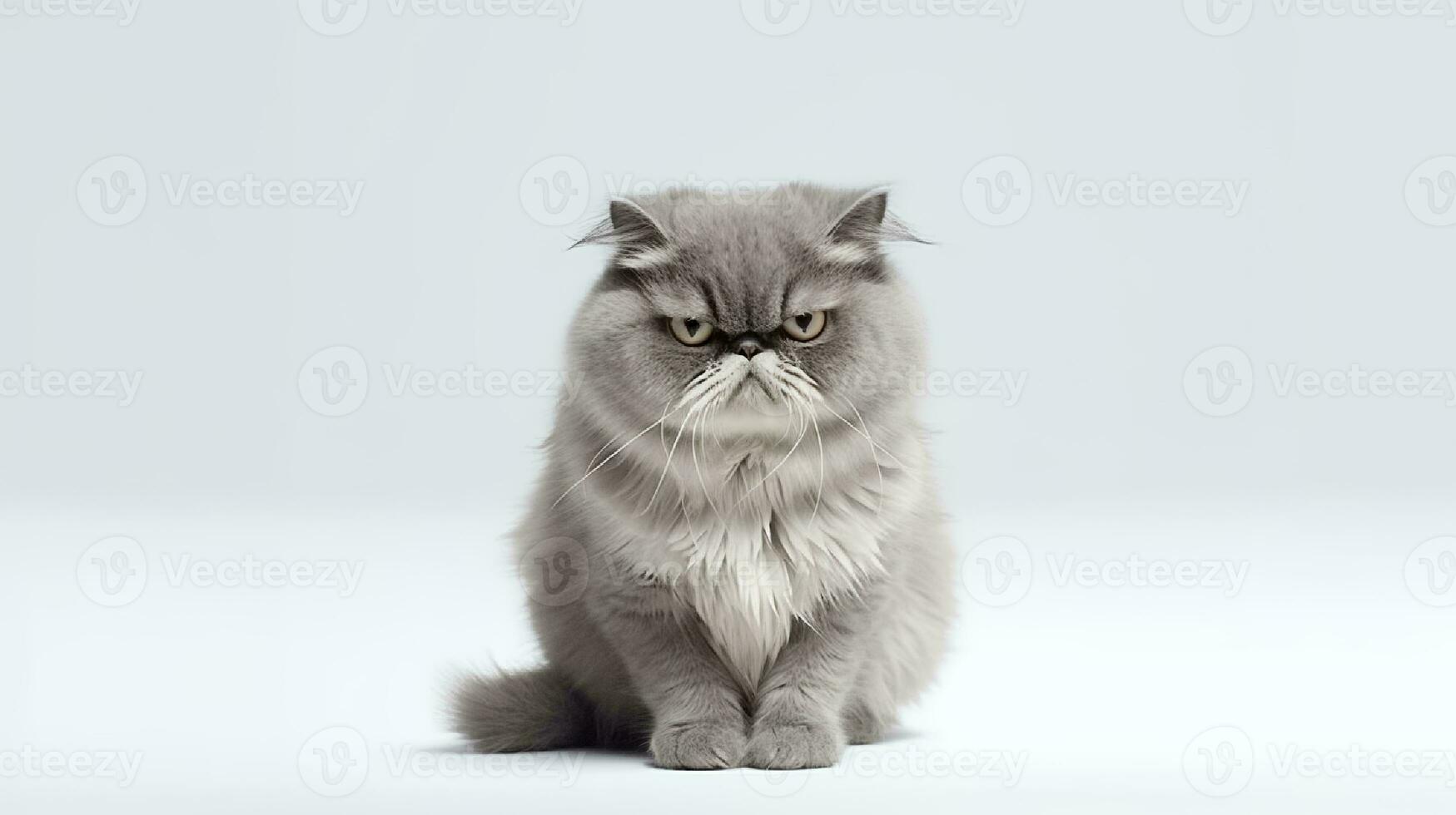 Photo of a grumpy cat on white background. Generative AI