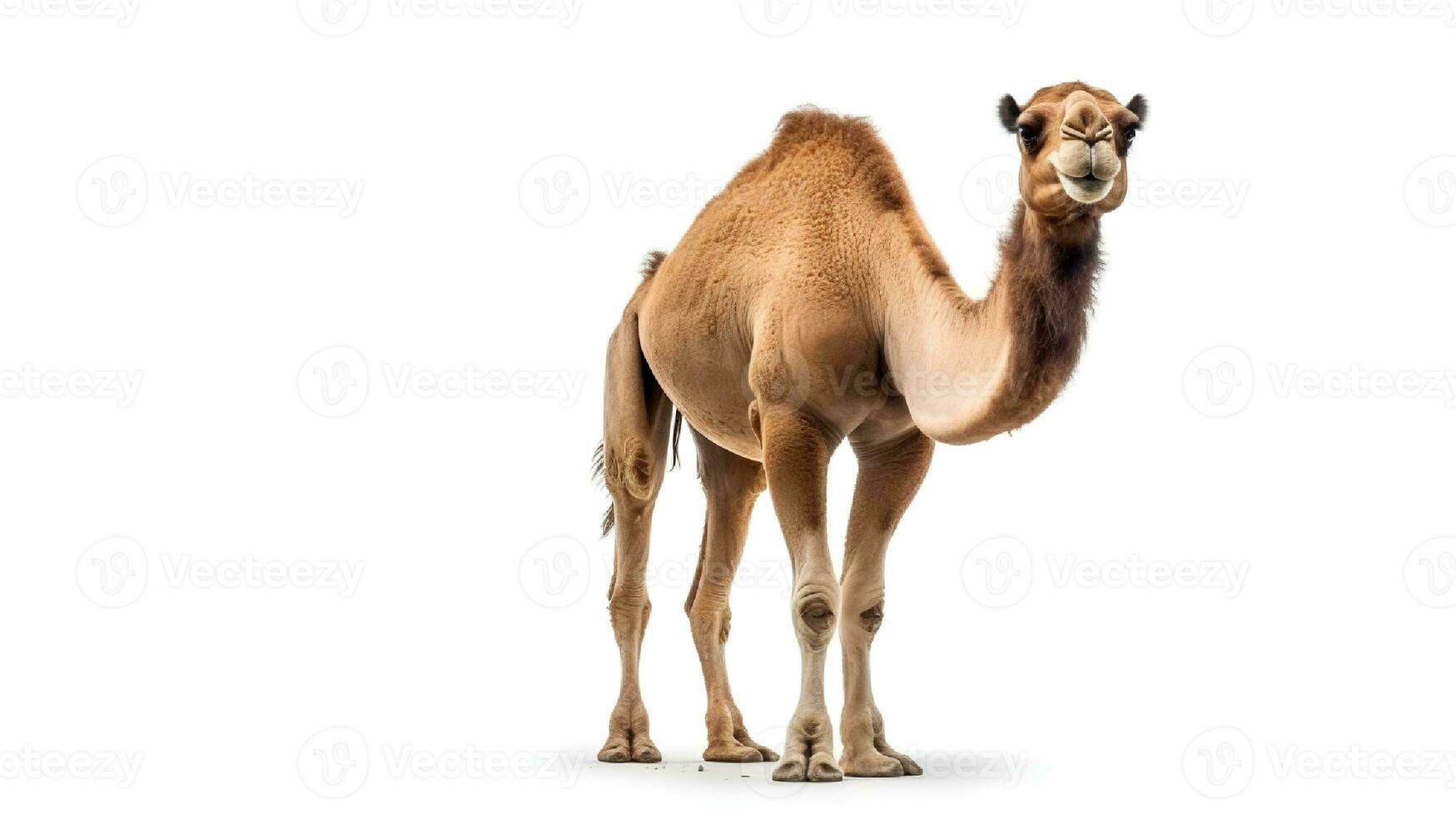 Photo of a camel on white background. Generative AI