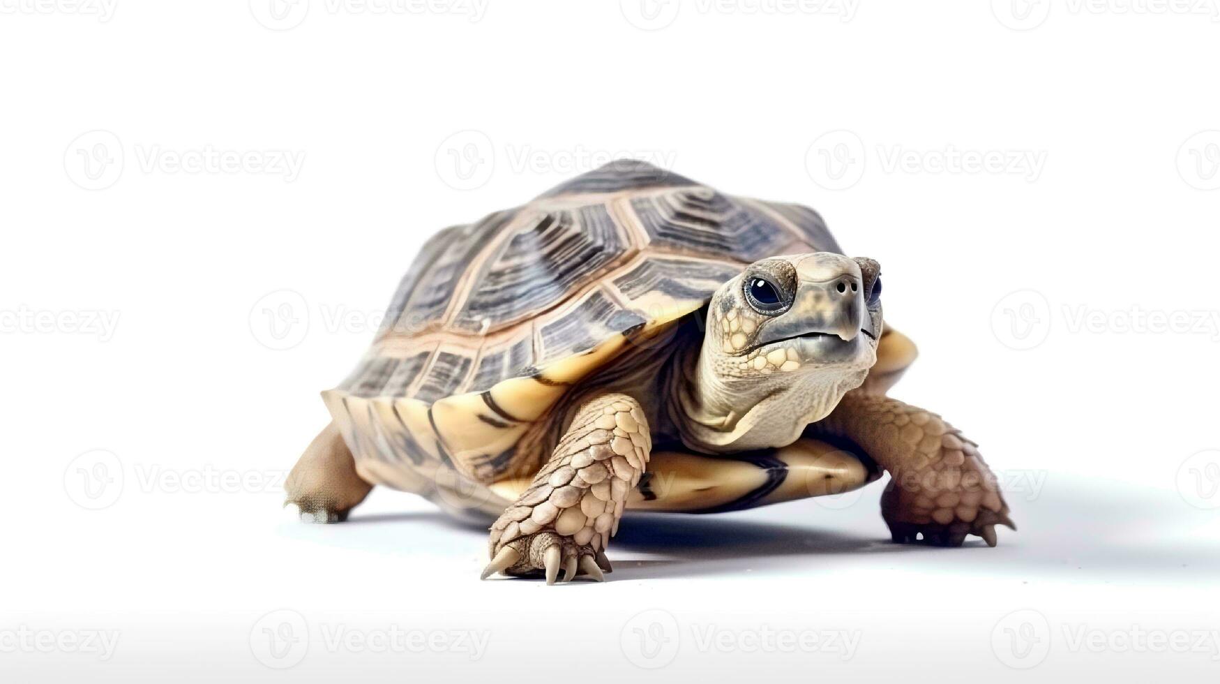 Photo of a tortoise on white background. Generative AI