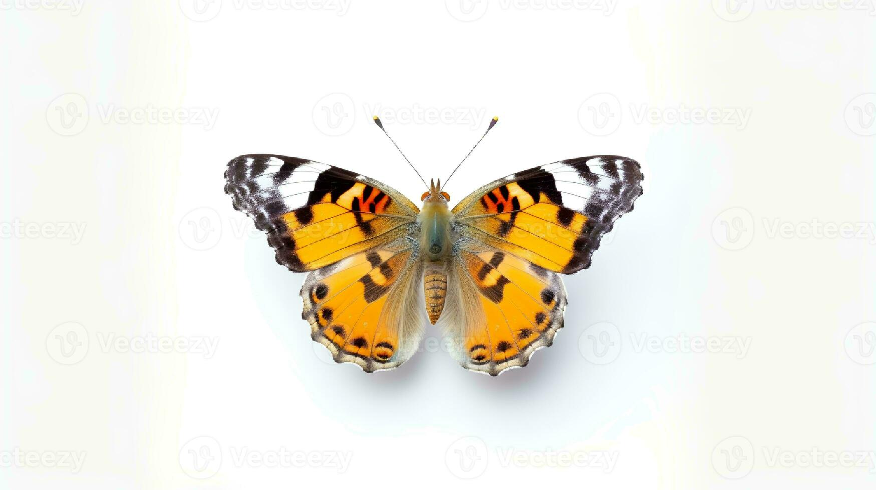 Photo of a painted lady butterly on white background. Generative AI