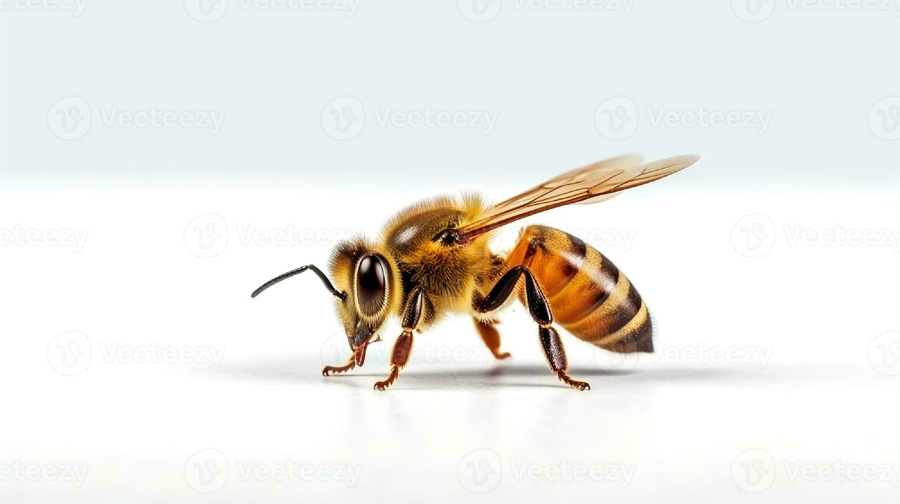 Photo of a honey bee on white background. Generative AI