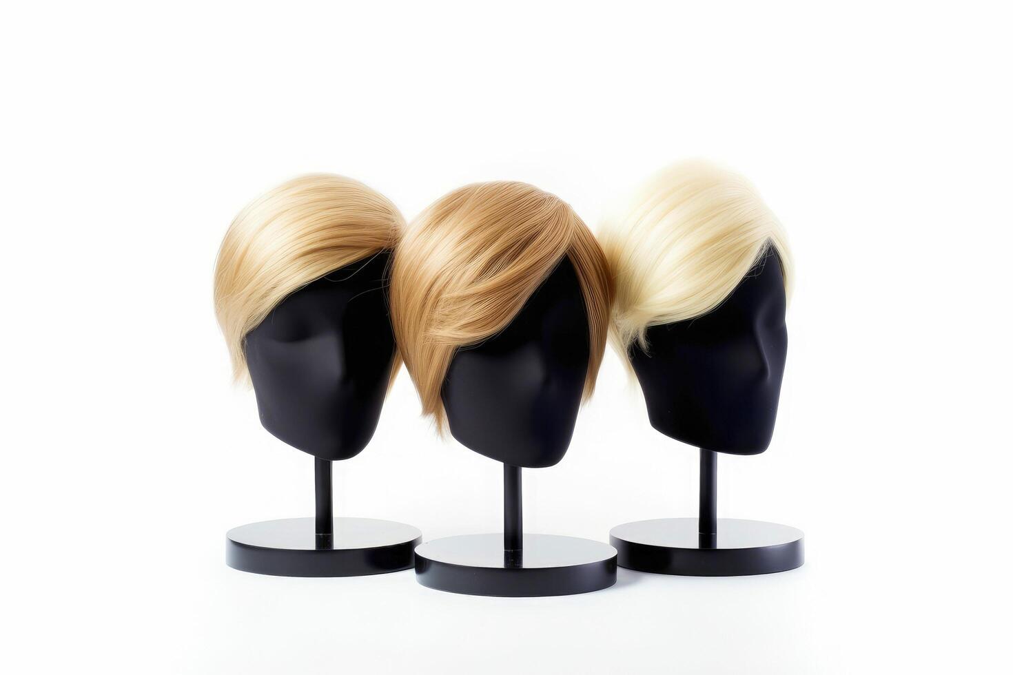 Hair wig over the plastic mannequin head isolated over the white background, mockup featuring contemporary men hairstyles, illustration photo