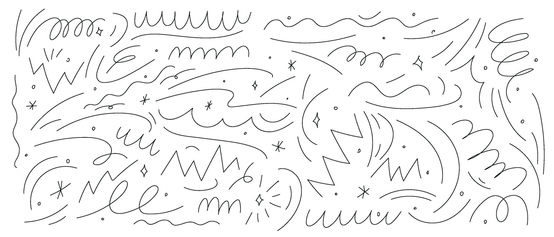 Squiggly lines in pencil, doodles, scribbles, brush squiggles, chalk