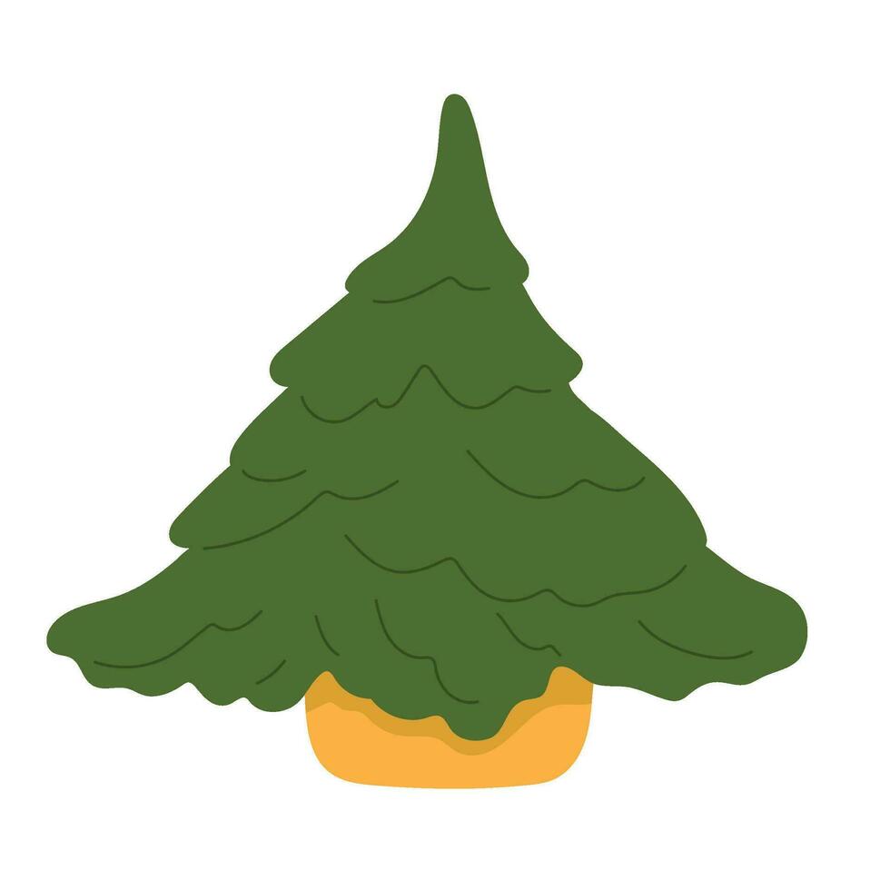 dibujado a mano Navidad árbol icono. festivo Navidad abeto. verde abeto dibujos animados con decorado adornos plano ilustraciones aislado en blanco antecedentes. vector