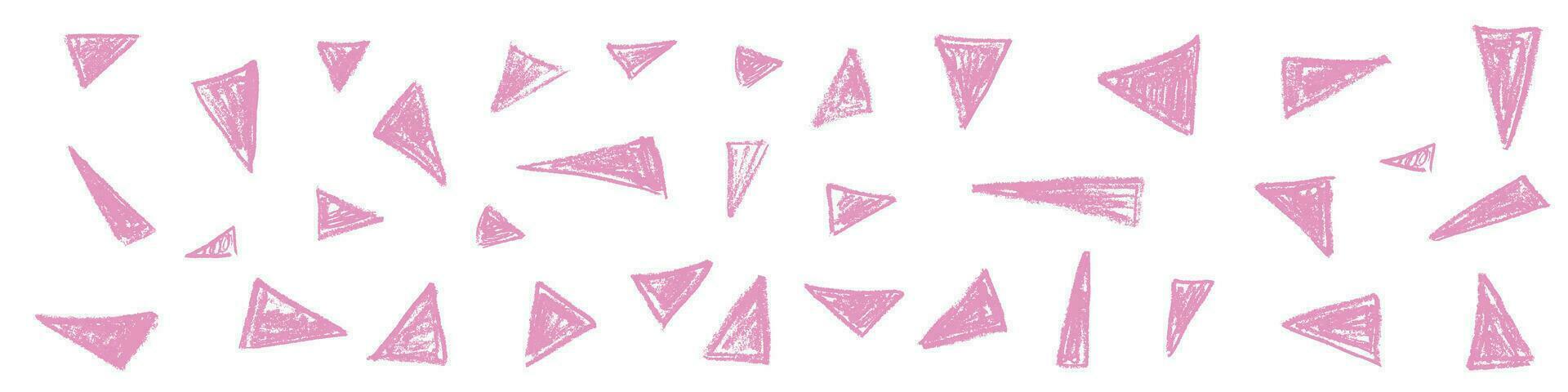 resumen pintar carrera triángulo modelo. negrita grunge cepillo líneas en rosado. marcador dibujado geométrico y orgánico formas a rayas pintada elementos. plano vector ilustración en blanco antecedentes.