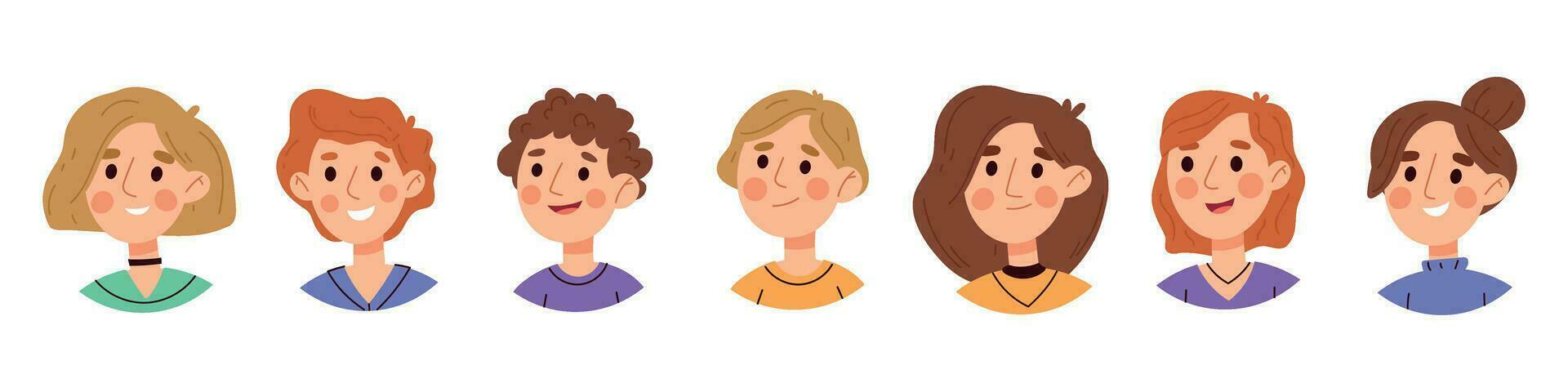 personas avatar colocar. contento hombres y mujer caracteres recopilación. negocio usuario caras o cabeza iconos retratos de humano personas plano ilustraciones aislado en blanco antecedentes. vector