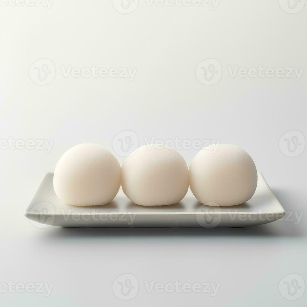 Food photography of Mochi on plate isolated on white background. Generative AI photo