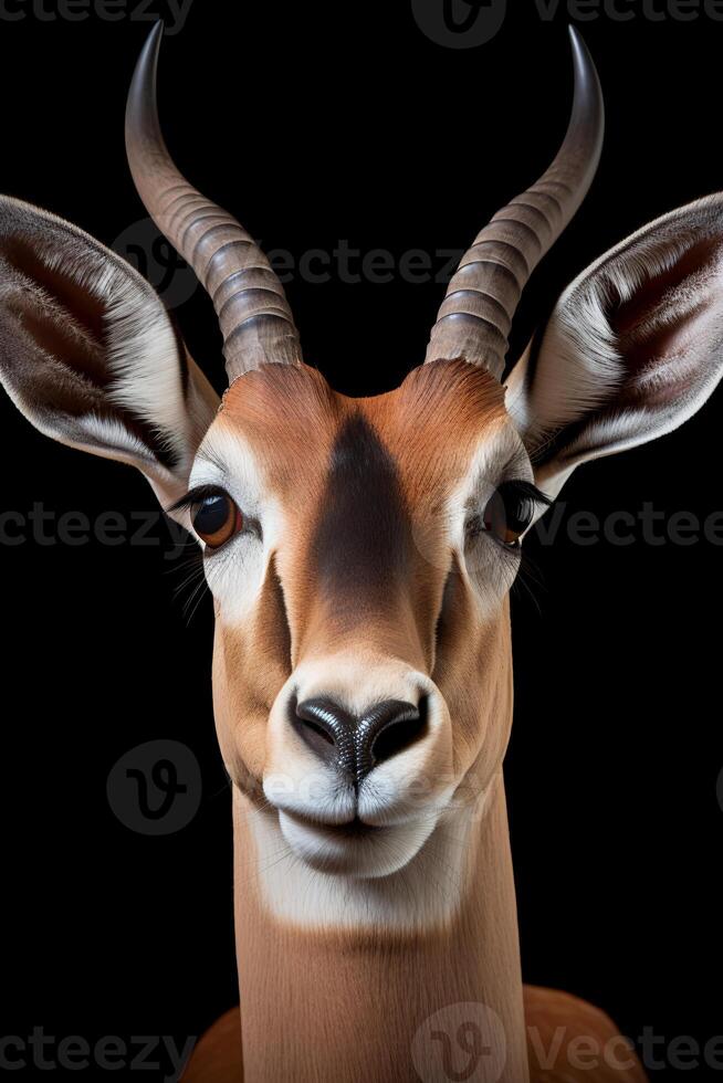 Photo of Grants Gazelle on black background.