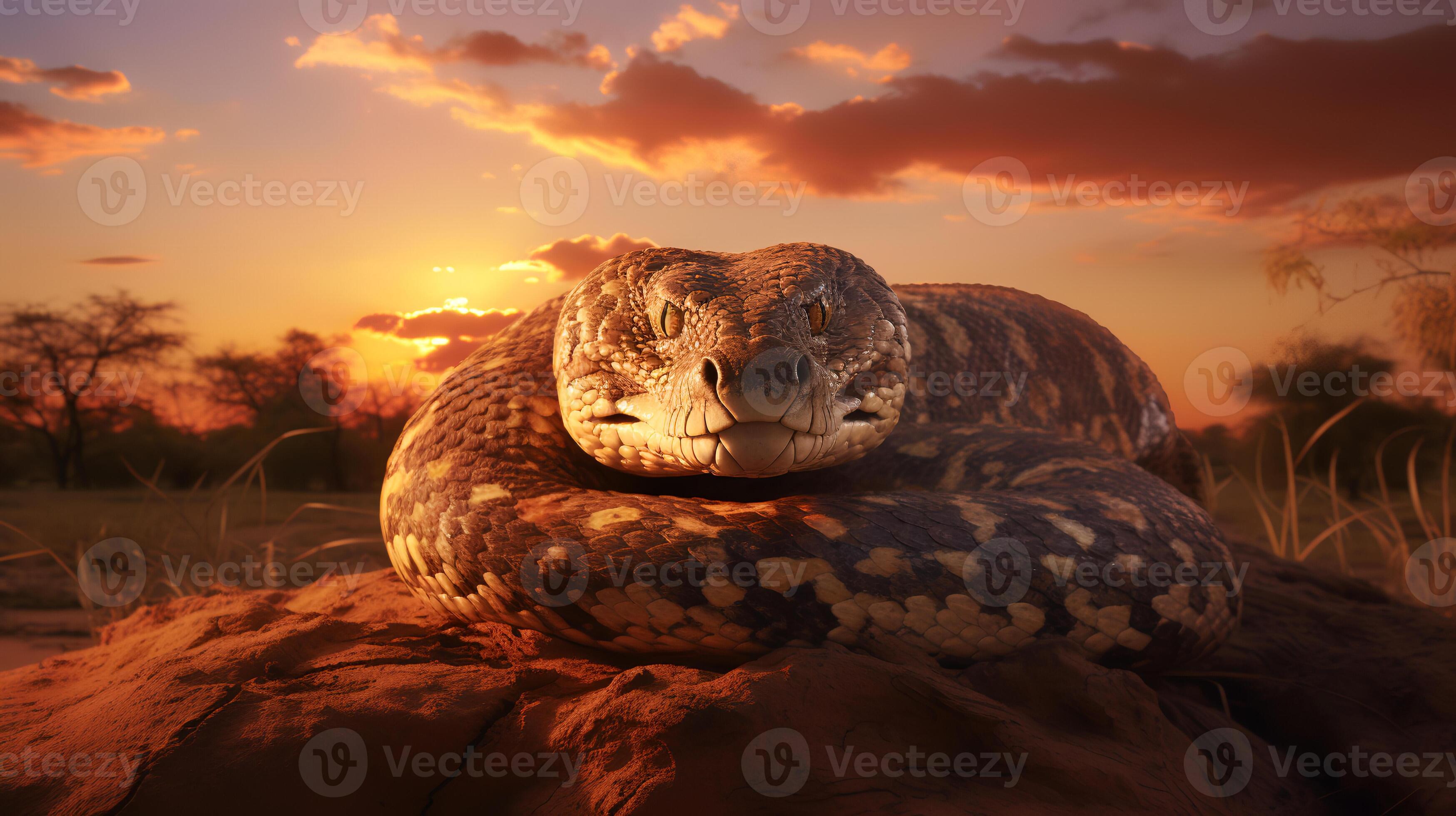 Photo of African Python on savanna at sunset. 26738420 Stock Photo at ...