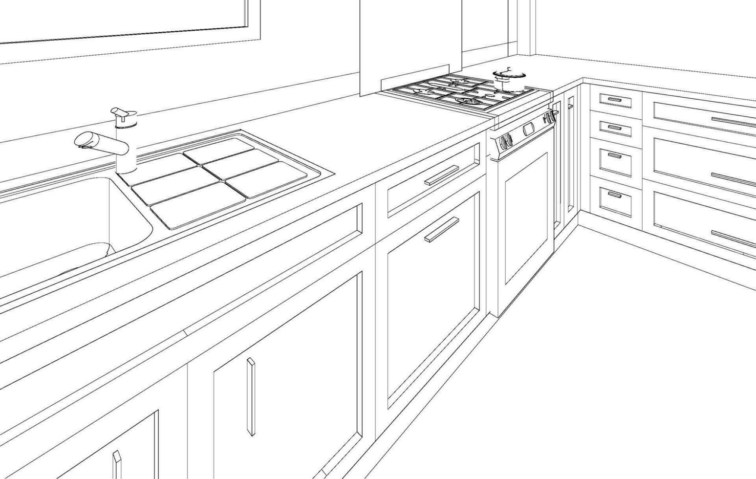 3D illustration of kitchen room vector