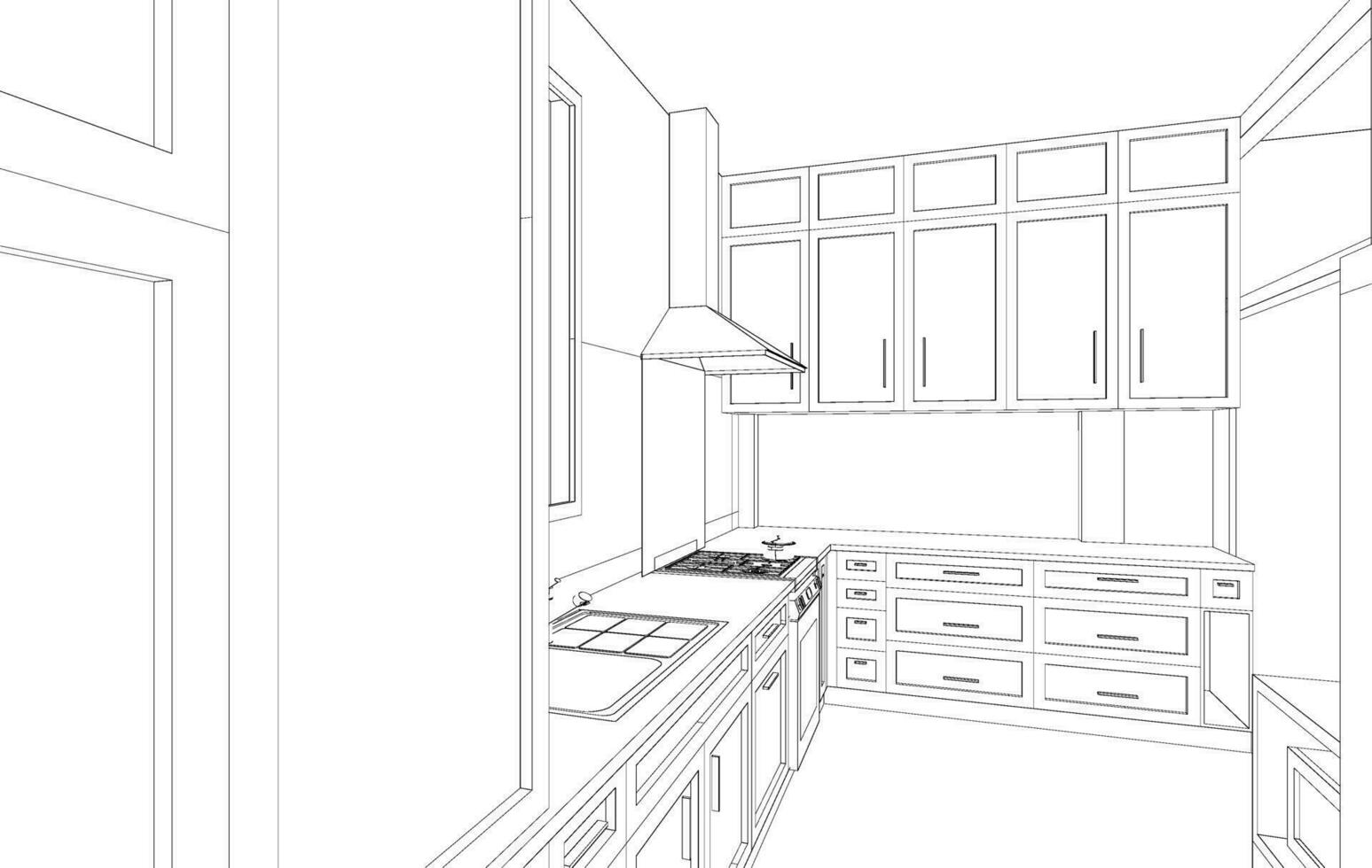 3D illustration of kitchen room vector