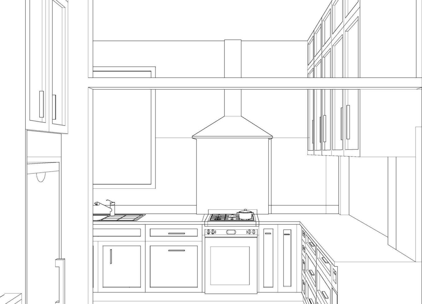3D illustration of kitchen room vector