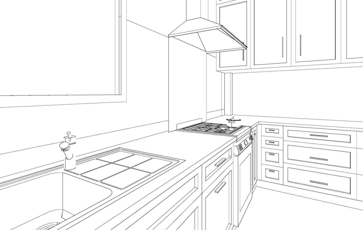 3D illustration of kitchen room vector