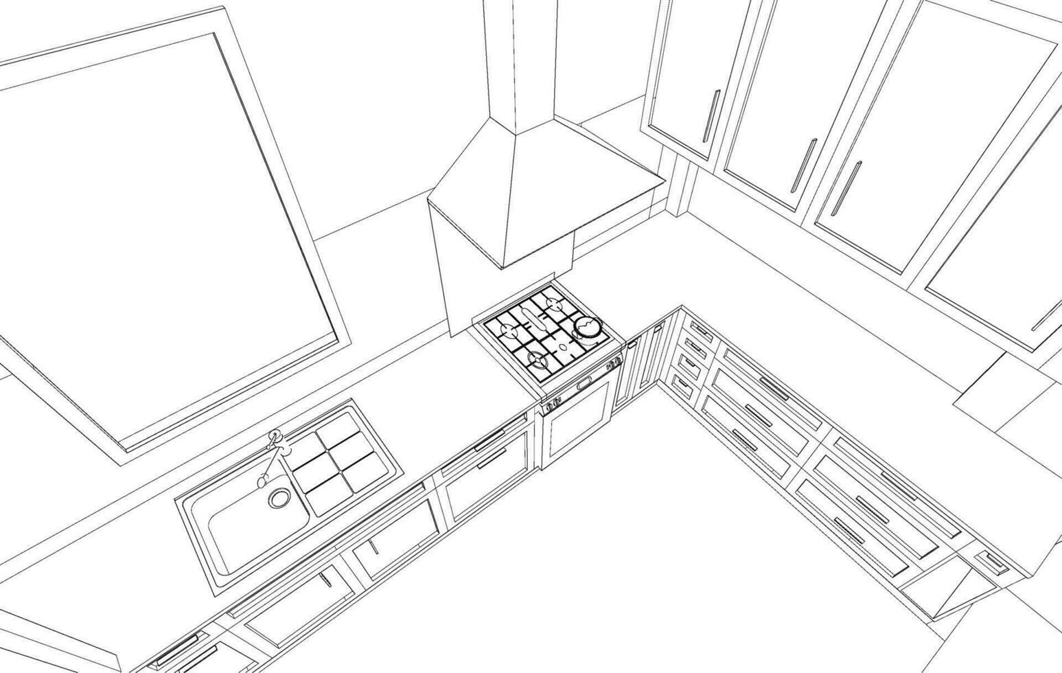 3D illustration of kitchen room vector